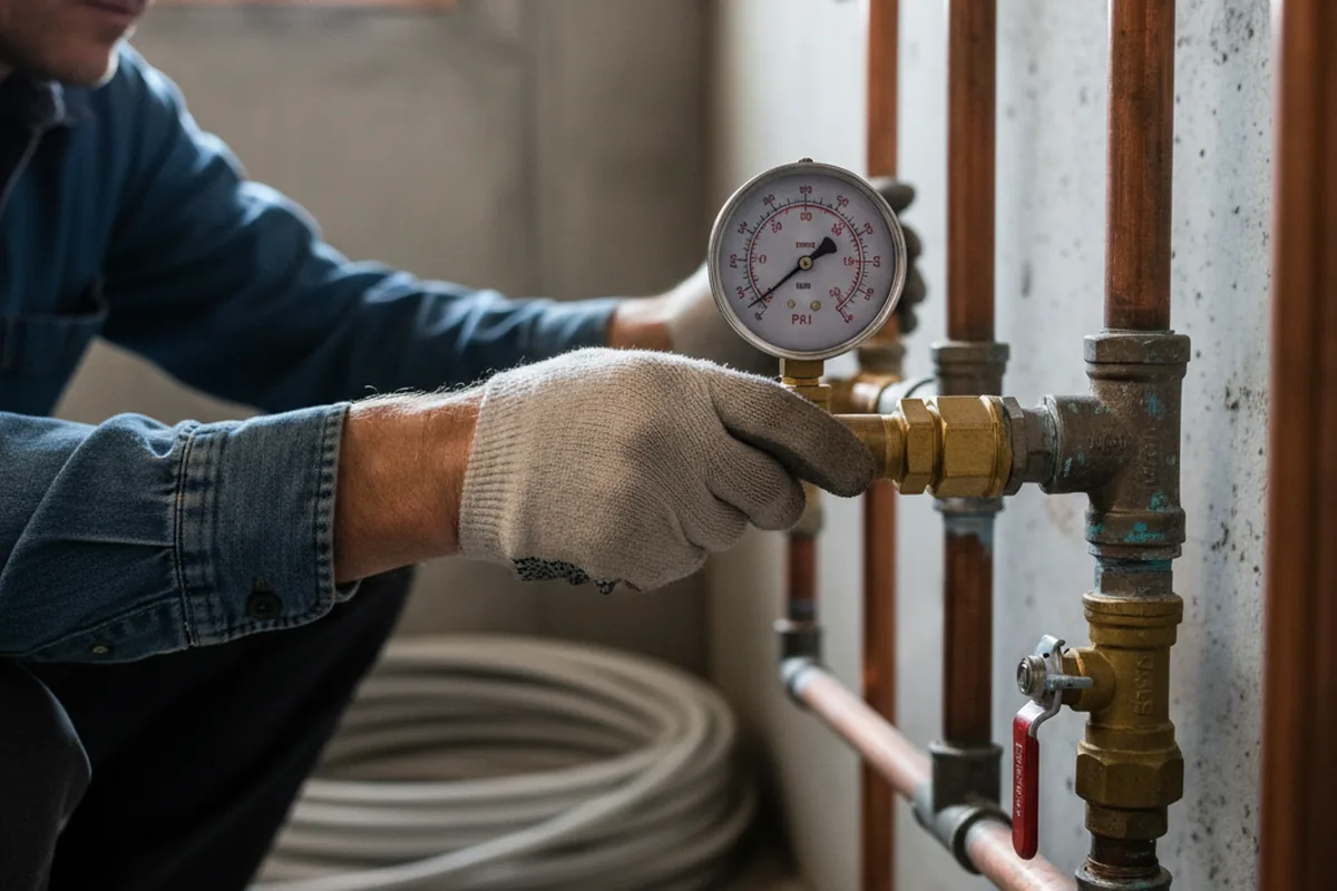 Pressure testing a repaired line during Water Line Repair in Belding